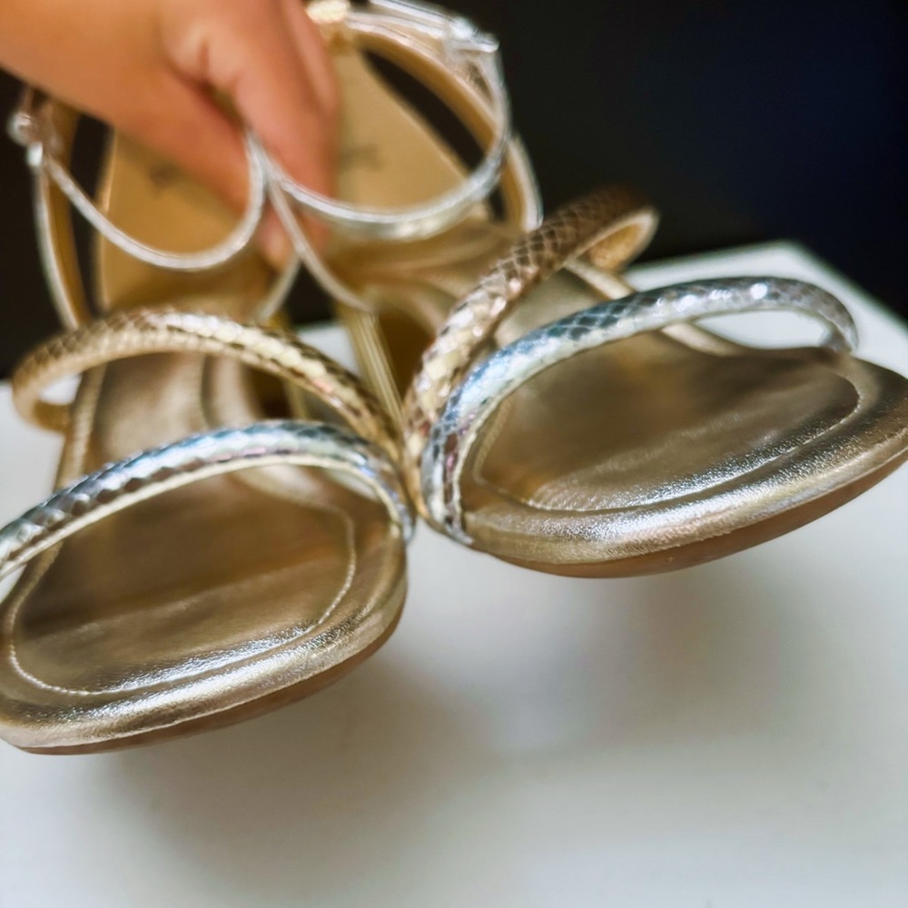 Gold and Silver Women's Block Heel Sandals - Picture 4 of 5